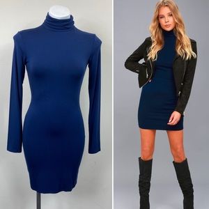 Lulus High Hopes Navy Long Sleeve Bodycon dress size S